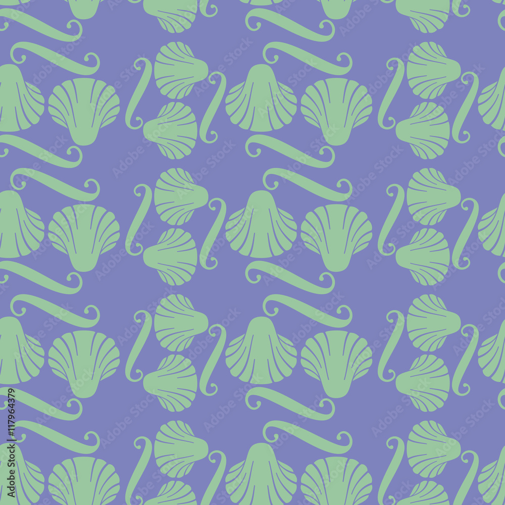 Seamless pattern with decorative shells. Vector clip art. Seamless pattern with decorative shells. Vector clip art.