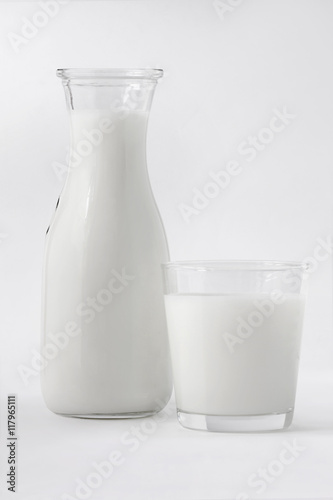 Glass of milk and a milk bottle