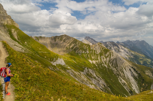 Female hiking in the mountains of Lechtal Alps, Austria