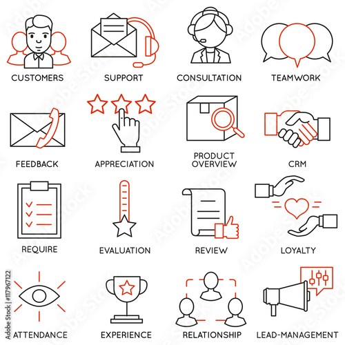 Vector set of 16 icons related to business management, strategy, career progress and business process. Mono line pictograms and infographics design elements - part 13