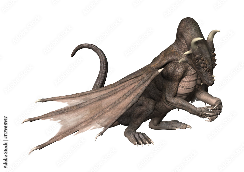 Fototapeta premium 3D Rendering Fantasy Dragon on White