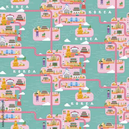Korea travel seamless pattern