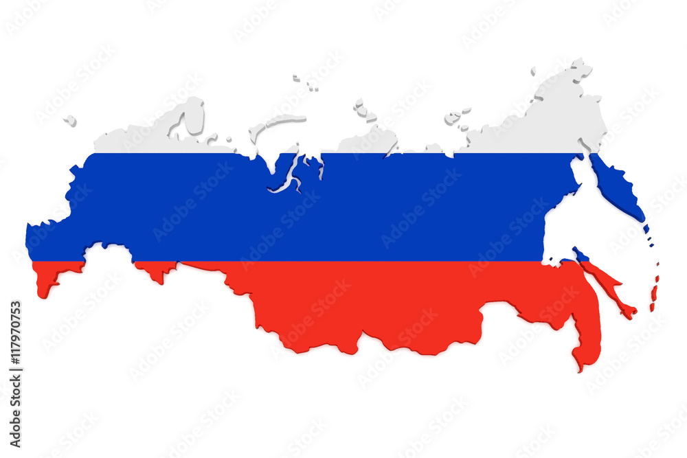 Obraz premium 3d Illustration of Russia Map With Russian Flag Isolated On White Background