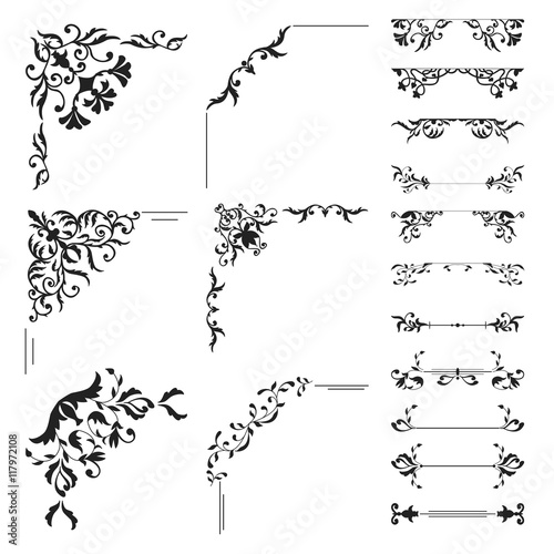 Floral corner and divider collection. Decorative element set