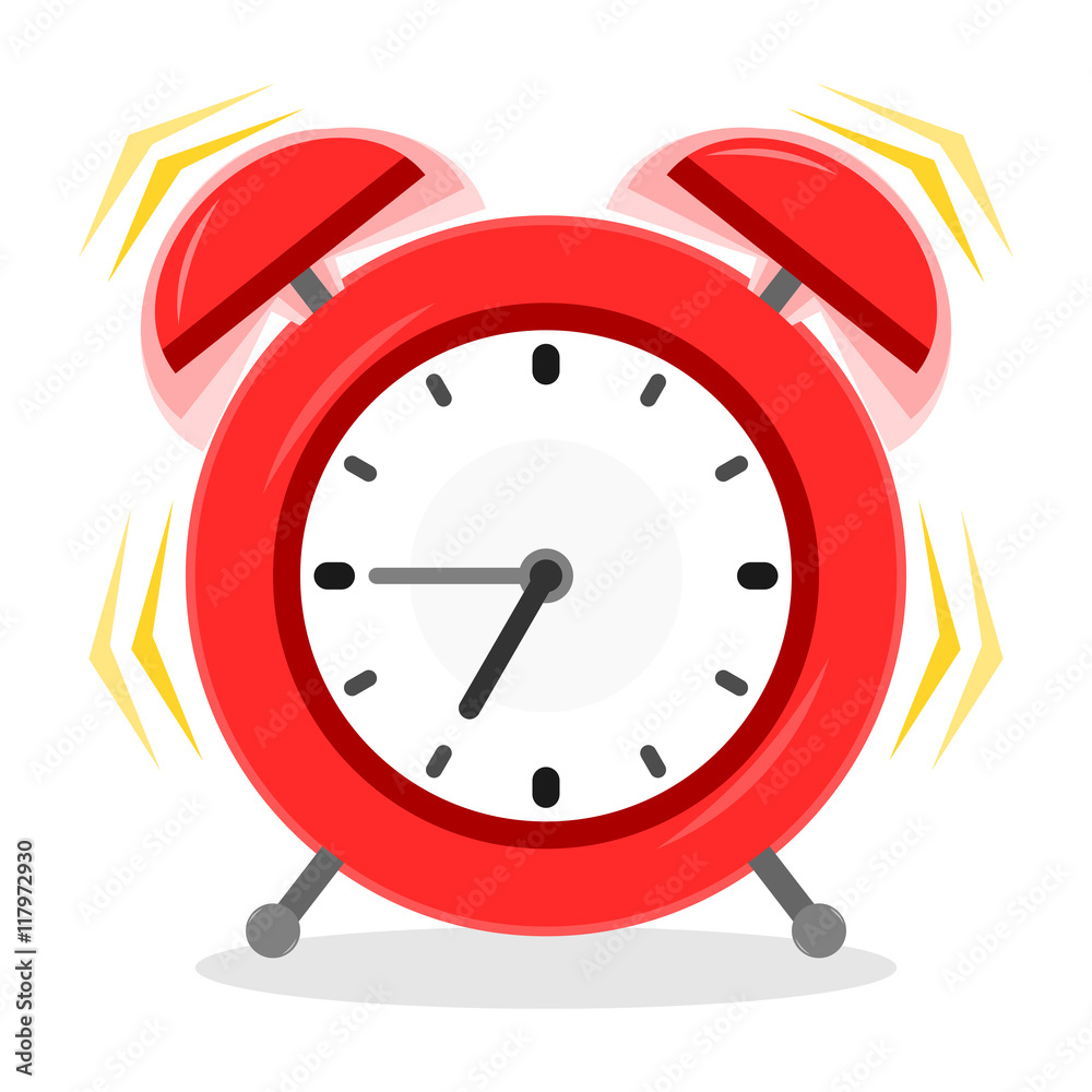 Alarm clock ringing. Red alarm with special ringing effect is in flat