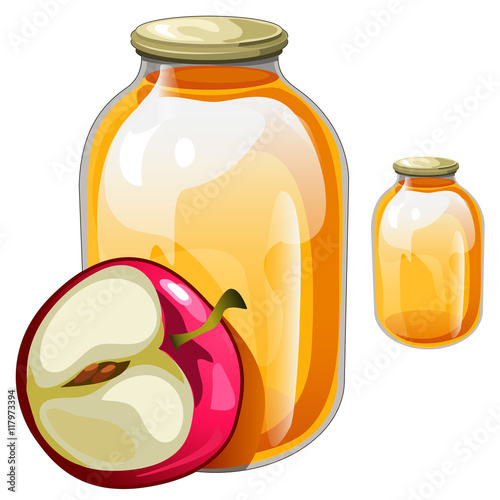 Banks with delicious juice or jam and apple photo