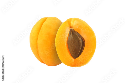 cut apricot fruits isolated on white background, with clipping p