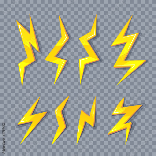 vector cartoon illustration set of Lightning Bolts.