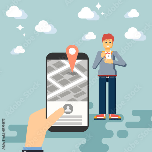 Hand holding mobile phone flat 