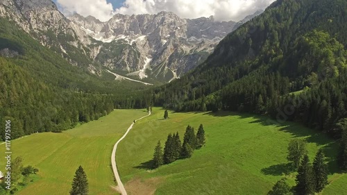 Aerial view of road pathway to the mountains with breath taking view