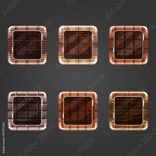 Set of shiny chocolate  concave square button