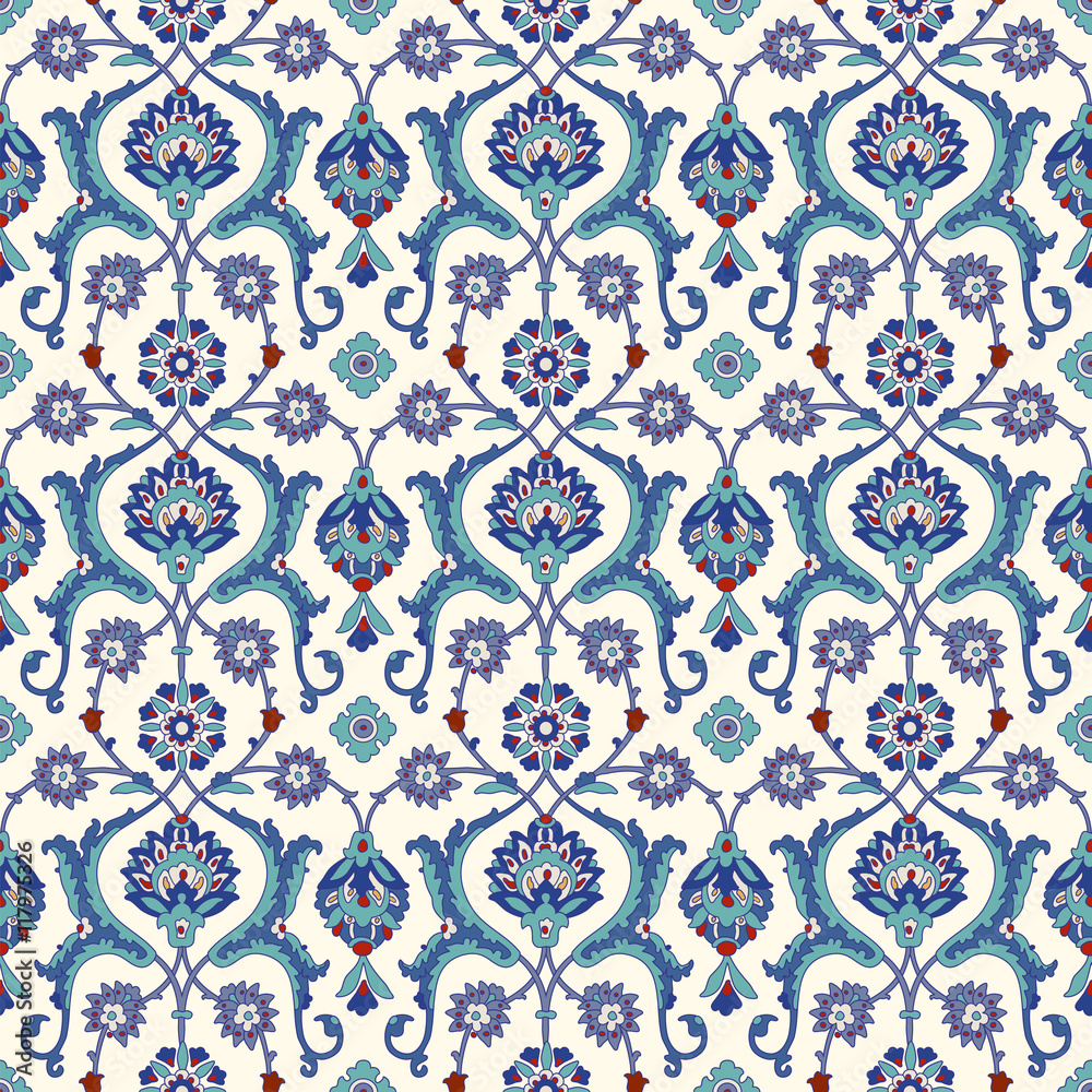 Floral pattern for your design. Traditional Arabic seamless ornament.  Iznik. Vector. Background.