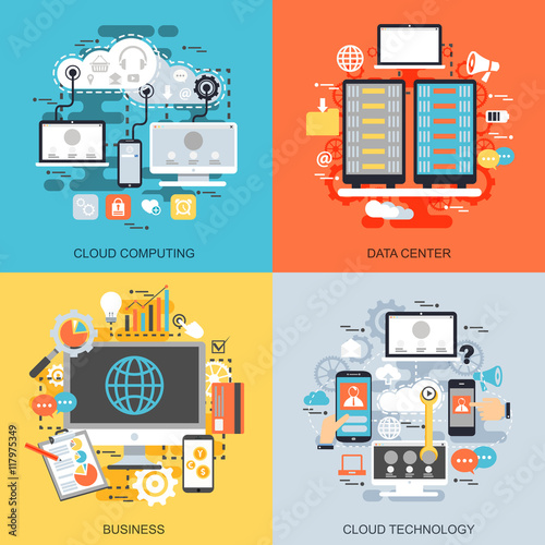 Flat conceptual icons set of cloud data technology