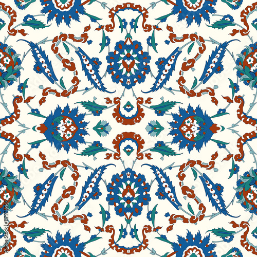 Floral pattern for your design. Traditional Arabic seamless ornament.  Iznik. Vector. Background.