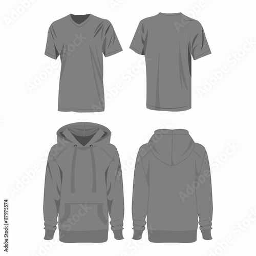 Grey hoodie and t-shirt isolated vector set