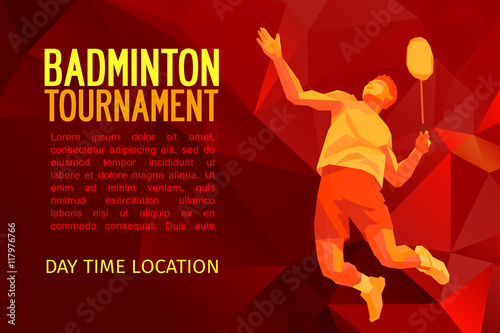 Professional badminton player, pattern design, vector illustration with empty space for poster, banner, web