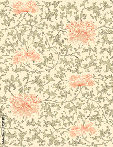 Traditional Chinese floral seamless pattern for your design. Modern fabric design pattern. Desktop wallpaper. Background. Seamless pattern for printing, interior decoration, textiles, wrapping paper.