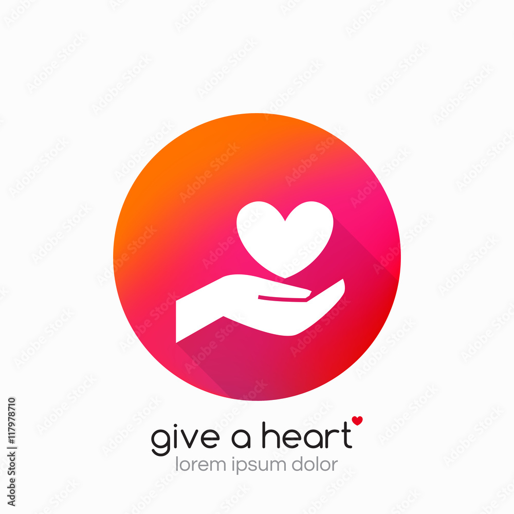 Hands holding heart symbol, abstract gradient, flat shadow. Hands holding heart symbol, abstract gradient, flat shadow.