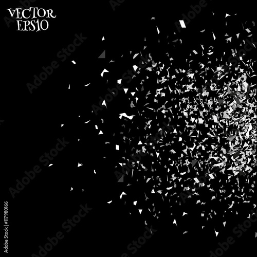 Vector particles. Explosion cloud of black pieces. Confetti. Vector illustration