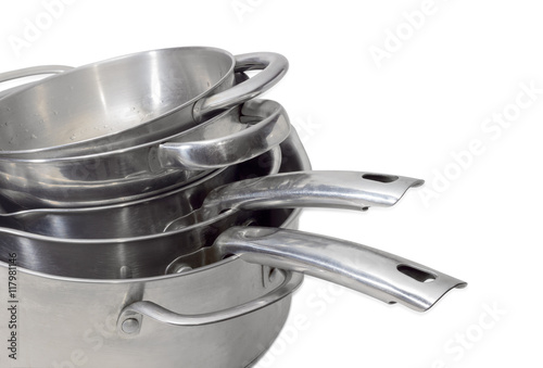 Stainless steel cooking utensil on a light background