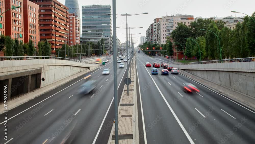 evening traffic from a bridge in barcelona evening traffic from a bridge in barcelona