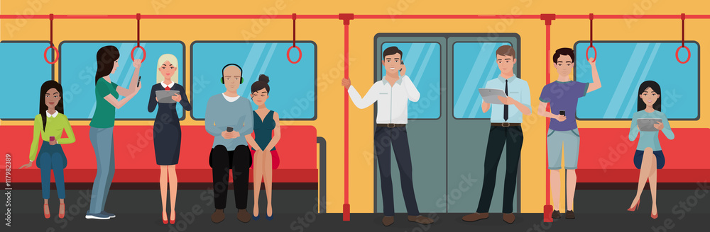 people using smartphone phones in subway train public transport. people using smartphone phones in subway train public transport.