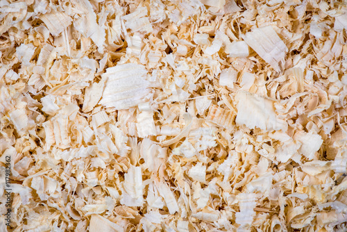 Closeup shot of wood chips in a pile