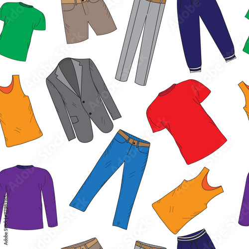 Men's Clothing seamless texture, hand drawing, doodle style. Vector illustration