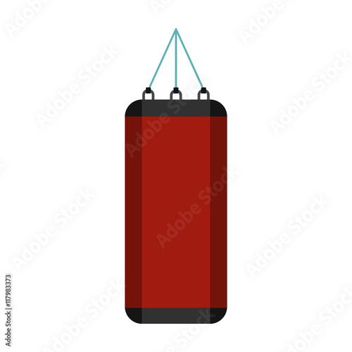 Red punching bag for boxing icon in flat style on a white background