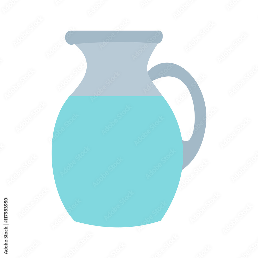 Pitcher and glass of milk icon in flat style on a white background
