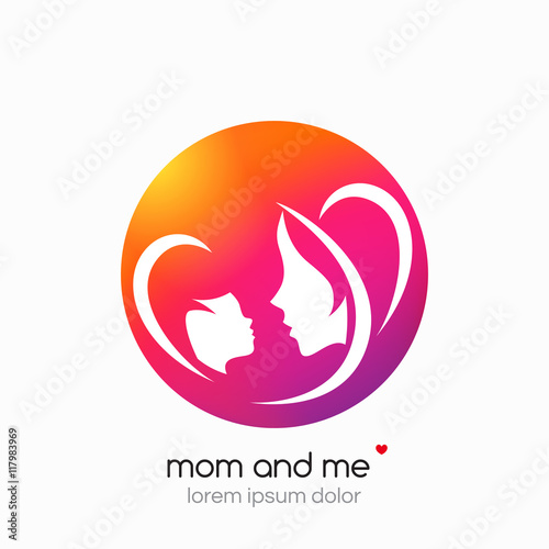 Logo mother and her baby. Modern abstract background.