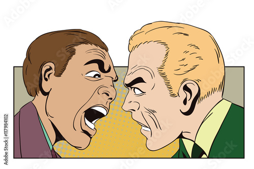 People in retro style. Two men swear.