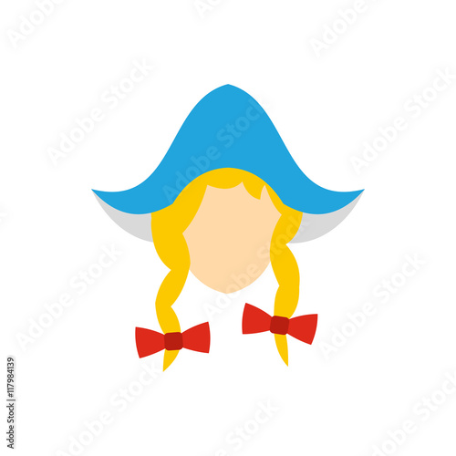 Head of girl in traditional Dutch hat icon in flat style on a white background