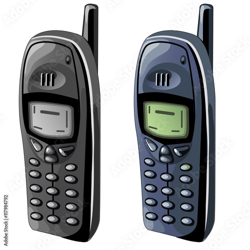 Two old cell phones with monochrome displays