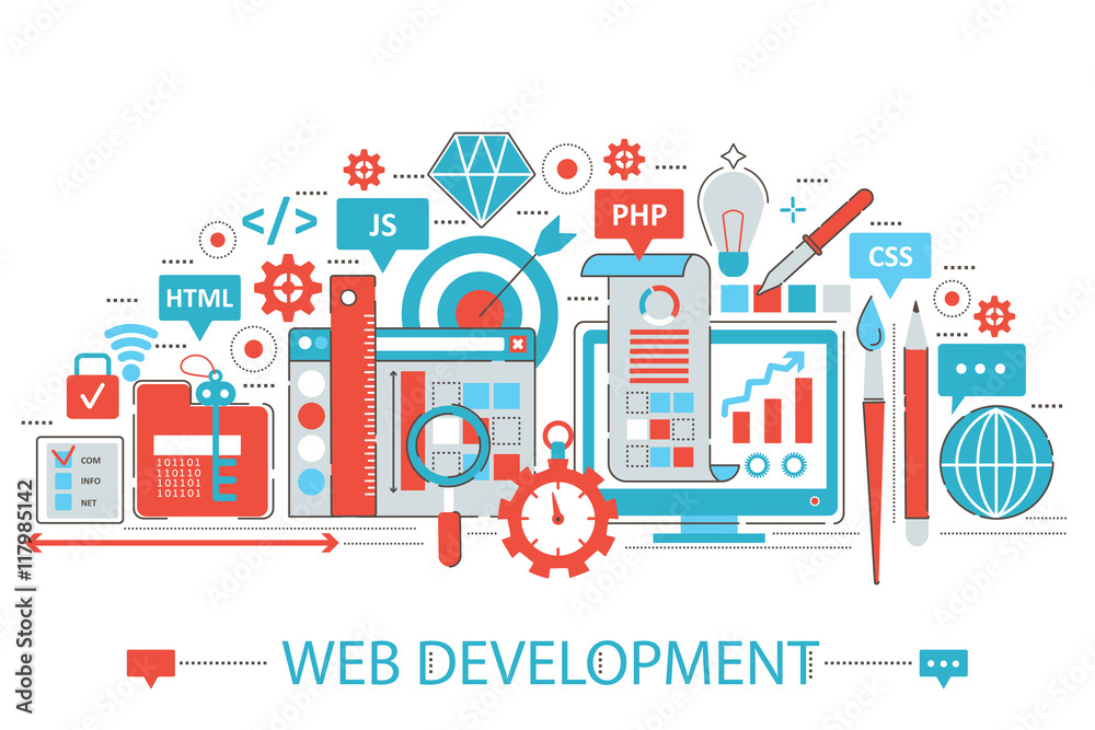 Modern Flat thin Line design Web development concept for web banner website, presentation, flyer and poster. Modern Flat thin Line design Web development concept for web banner website, presentation, flyer and poster.