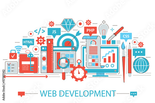 Modern Flat thin Line design Web development concept for web banner website, presentation, flyer and poster.
