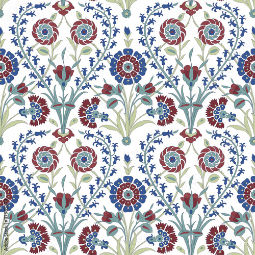 Floral pattern for your design. Traditional Arabic seamless ornament.  Iznik. Vector. Background.