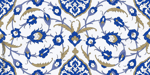 Floral pattern for your design. Traditional Arabic seamless ornament.  Iznik. Vector. Background.