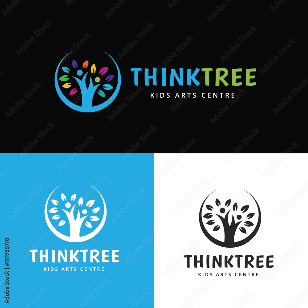 Think Tree Logo, People tree logo template.