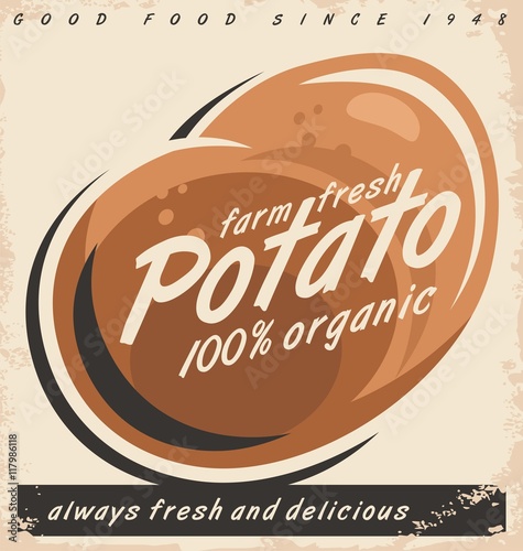 Potatoes retro label design with farm fresh organic potato