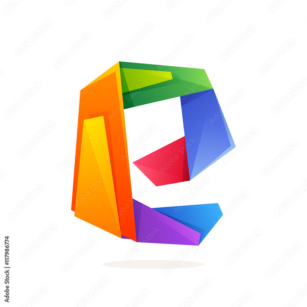 Letter E logo in low poly style. Letter E logo in low poly style.