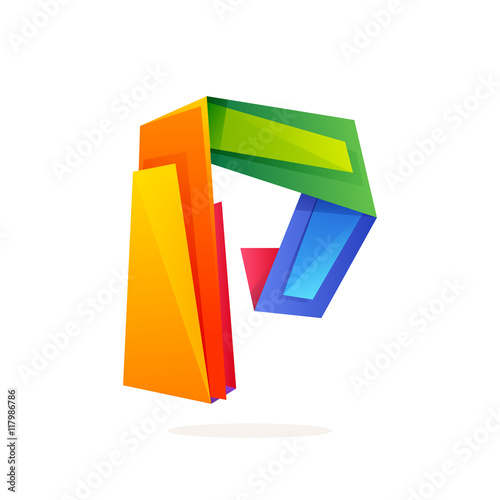Letter P logo in low poly style.