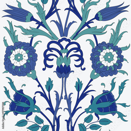 Floral pattern for your design. Traditional Arabic seamless ornament.  Iznik. Vector. Background. photo