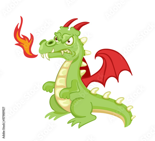 Angry cartoon green dragon. Vector clip art illustration with simple gradients. All in a single layer.