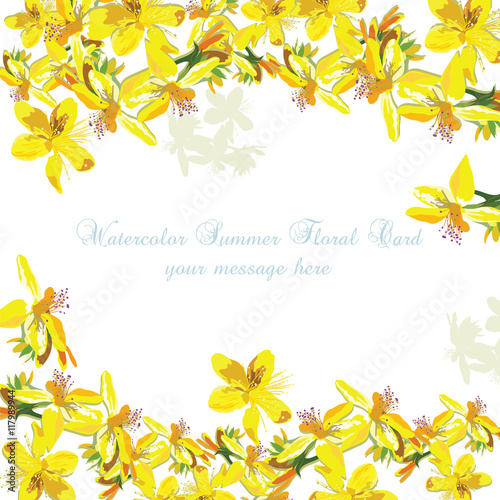 Beautiful Watercolor Yellow flowers card background Vector. Vintage Elegant C...