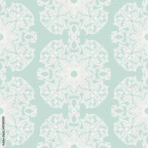Vintage round Baroque ornament pattern. Vector Luxury damask decor. Royal Victorian texture for wallpapers, textile, fabric. opal blue color