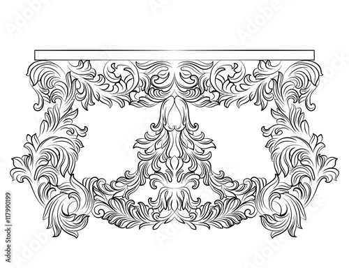 Rich Baroque commode Table with drawers. French Luxury rich carved ornaments decorated furniture. Vector Victorian Royal Style table furniture