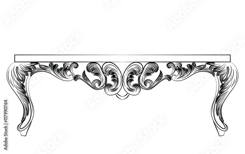 Rich Baroque commode Table. French Luxury rich carved ornaments decorated furniture. Vector Victorian Royal Style structure