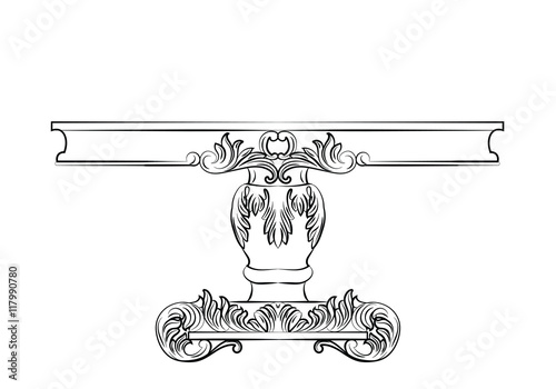 Rich Baroque commode Table. French Luxury rich carved ornaments decorated furniture. Vector Victorian Royal Style structure
