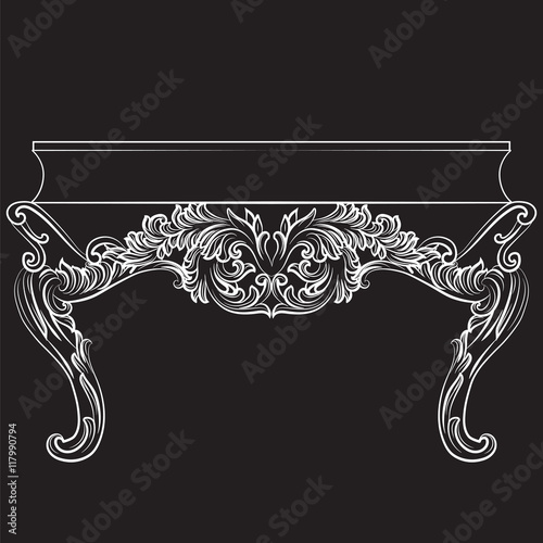 Rich Baroque commode Table with drawers. French Luxury rich carved ornaments decorated furniture. Vector Victorian Royal Style table furniture